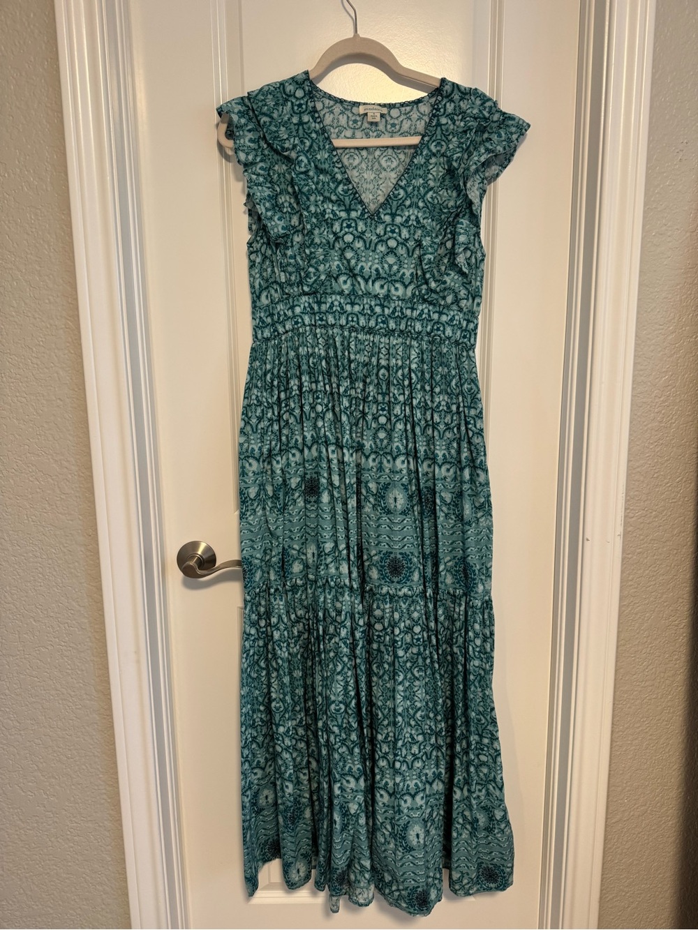 Teal Sundance Patterned V-Neck Maxi Dress
